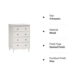 Tall Wood Dresser Bedroom Storage Drawer  4 Drawer White