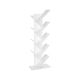 56 Inch Modern Bookcase, 8 Tree Style Branched Shelves, White Wood