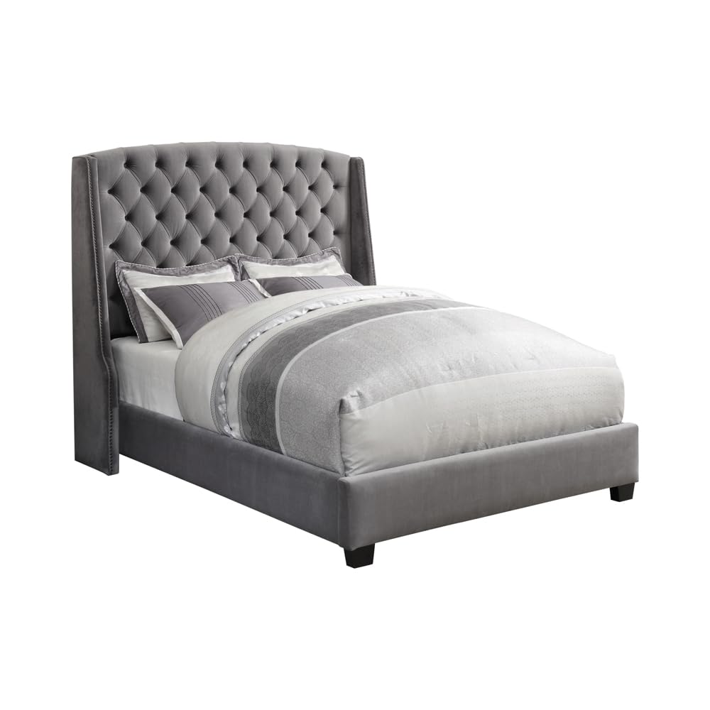 Pissarro Transitional Velvet Upholstered Eastern King Size Wingback Bed Frame
