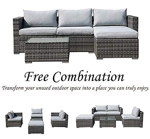 Outdoor Patio Furniture Set, Sectional Conversation All-Weather Grey PE Wicker