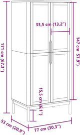 Wardrobe FLORO - Solid Pine Wood, White Finish, 30.3"x20.9"x67.3"