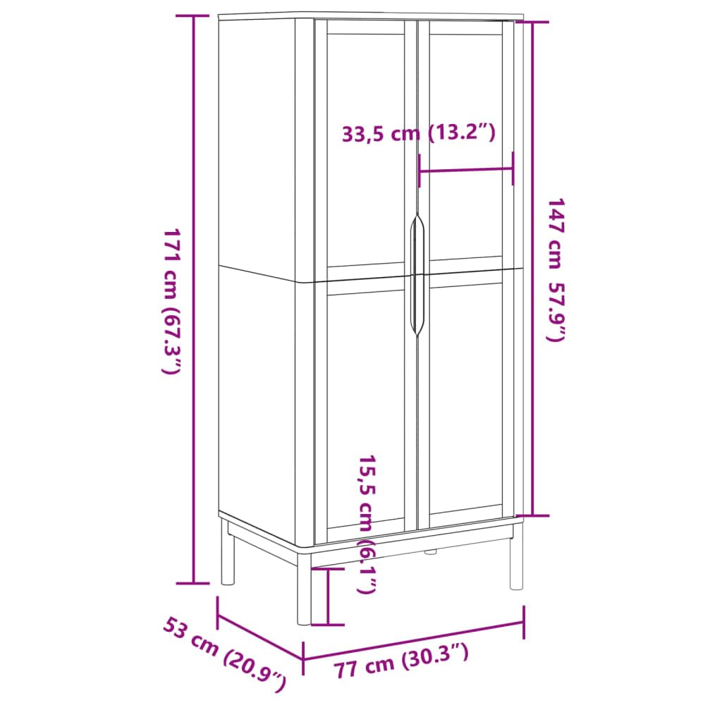 Wardrobe FLORO - Solid Pine Wood, White Finish, 30.3"x20.9"x67.3"