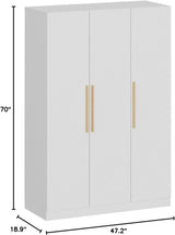 Large Wardrobe Armoire Wooden Closet with 3 Doors for Bedroom Hanging