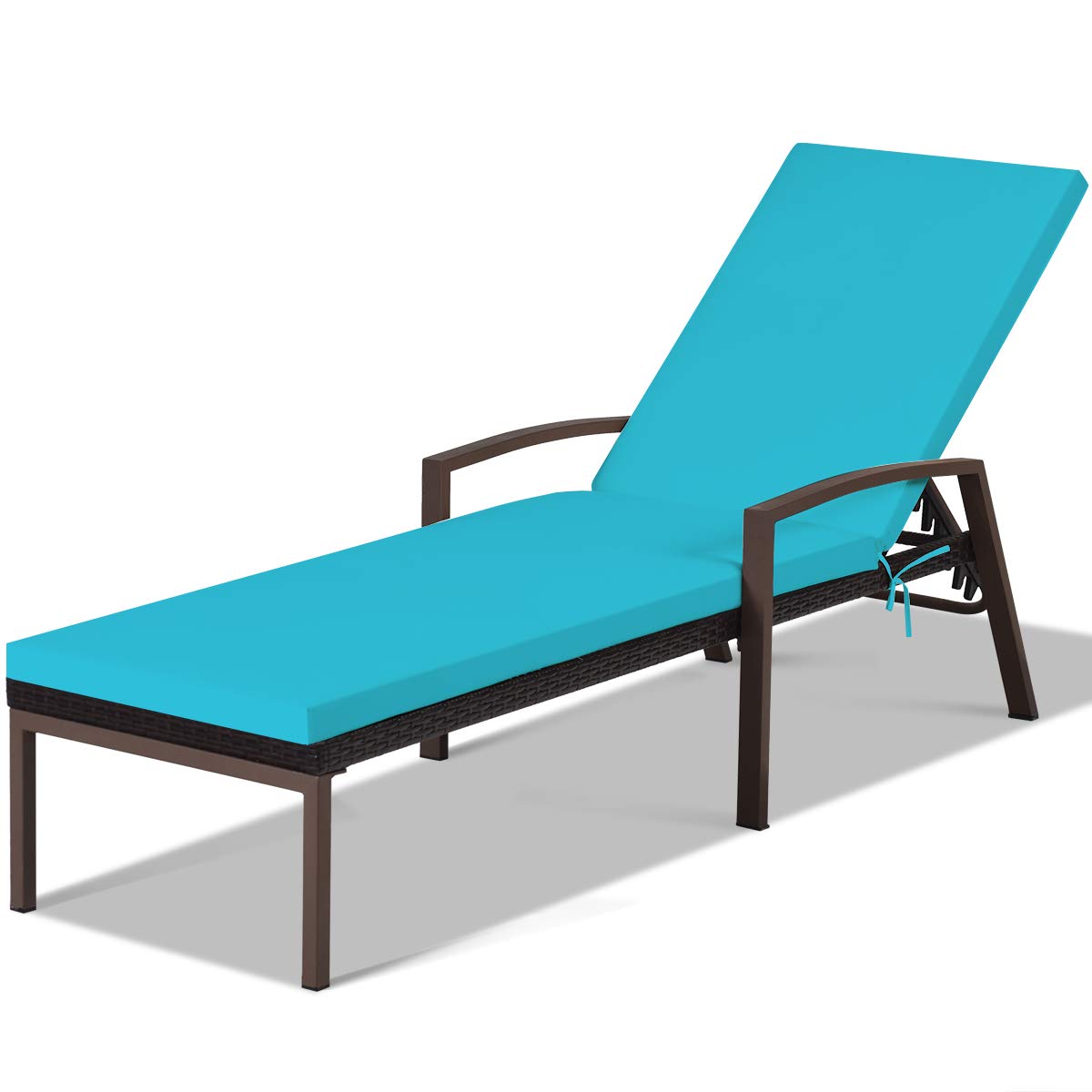 Patio Rattan Lounge Chair, Outdoor Reclining Chaise with Cushion and Armrest