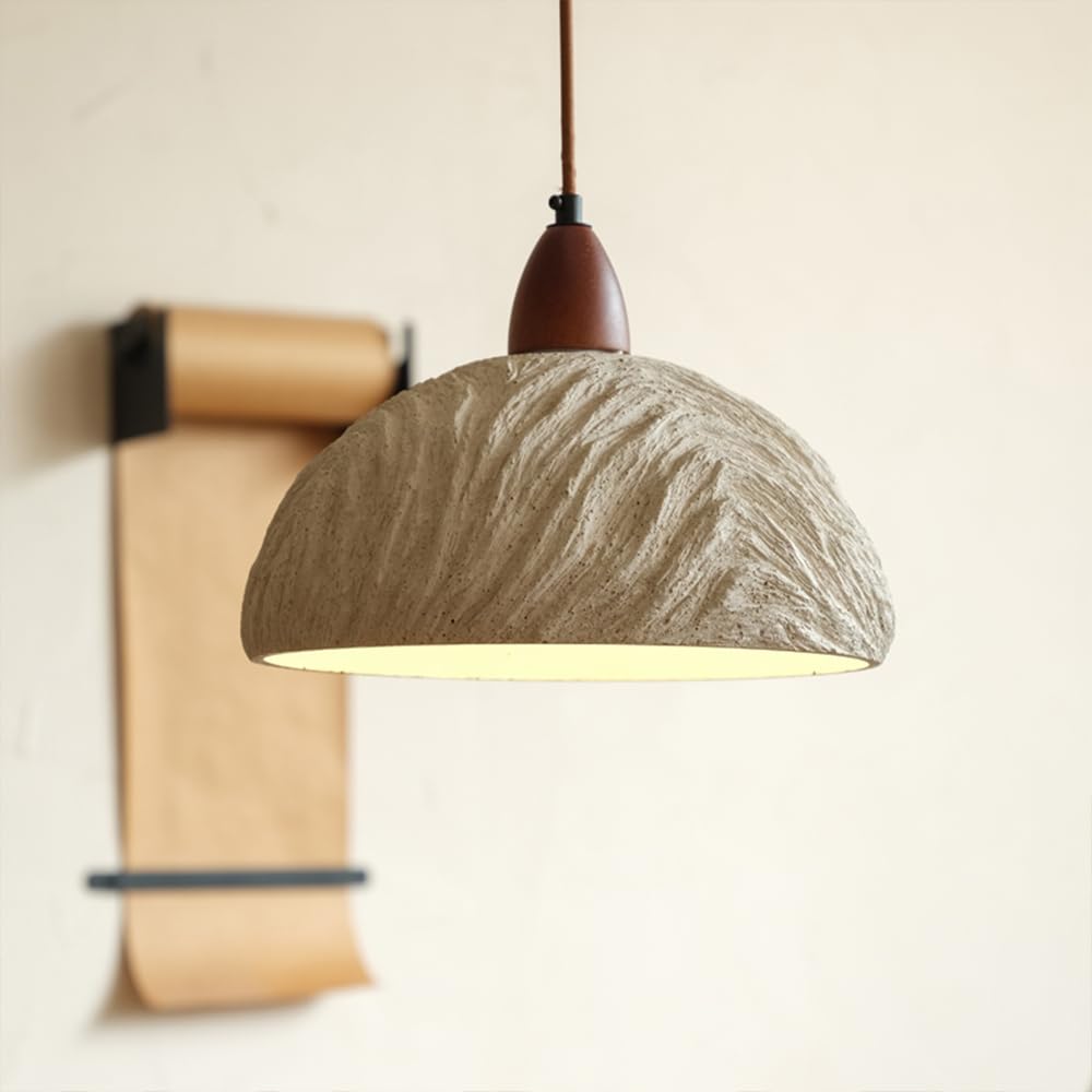 Wabi Sabi Concrete Pendant Light 10.8" Grey Textured Lampshade