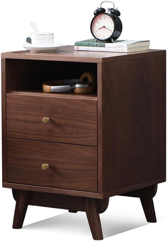 Side Table All Solid Wood Bedside Cabinet with Double Drawer Storage Cabinet