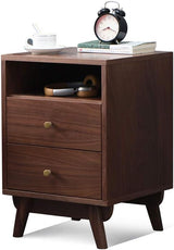 Side Table All Solid Wood Bedside Cabinet with Double Drawer Storage Cabinet