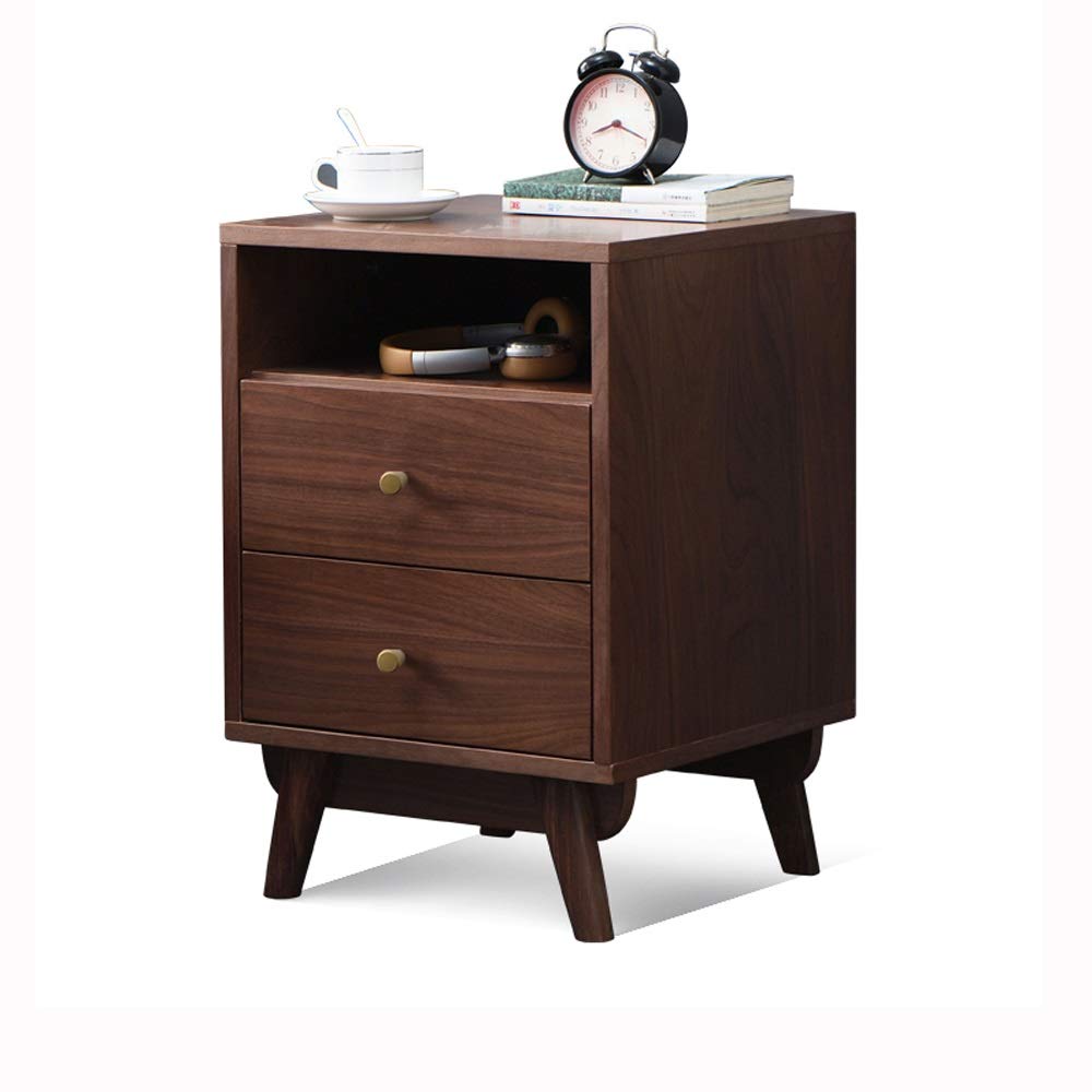 Side Table All Solid Wood Bedside Cabinet with Double Drawer Storage Cabinet