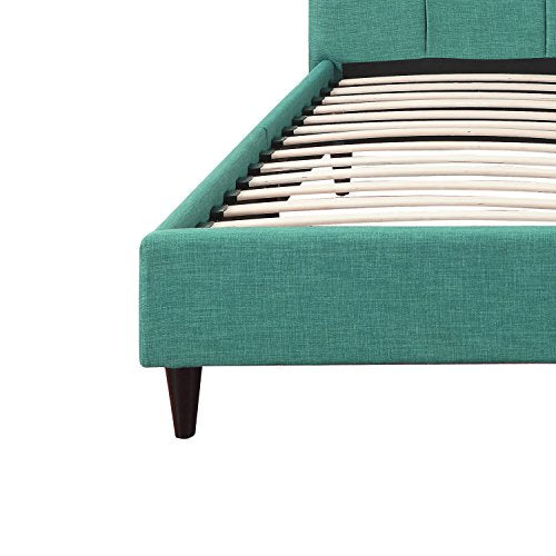 Modern Platform Bedframe With Wooden Slats, King Size, With Square Stitching Tufted