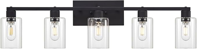 5 Light Bathroom Light Fixtures, Matte Black Bathroom Vanity Light