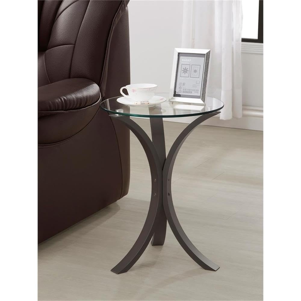 End Table Coffee Accent Table, Round, Contemporary, Indoor in Glass Top and Wood