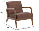 Classic Mid Century Modern Accent Chairs for Living Room or Bedroom, Espresso Finish Open-Framed Armchair with Plush Cushioning Microfiber Upholstery, Brown