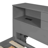 Platform Bed with 3 Drawers, Trundle and Charging Station, Wooden Bedframe w/Storage