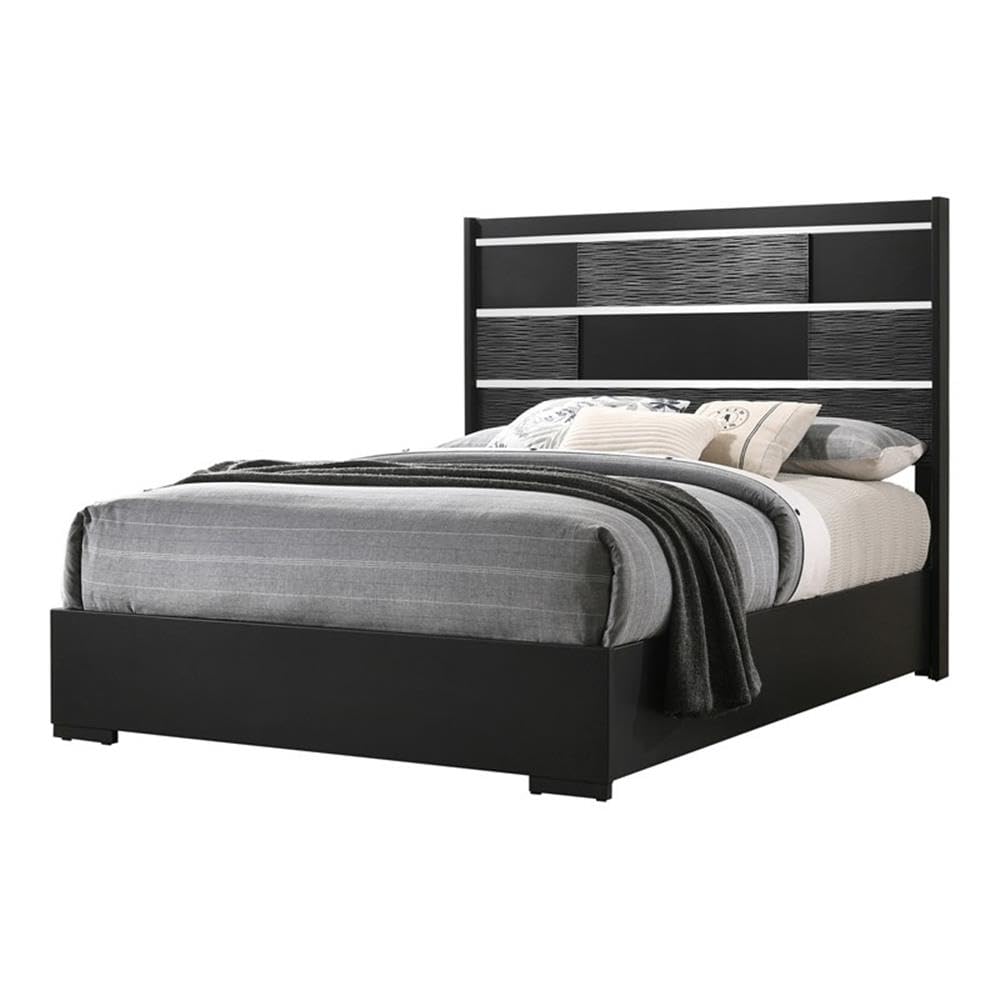 Contemporary 5-Piece Queen Panel Wood Bedroom Set in Black