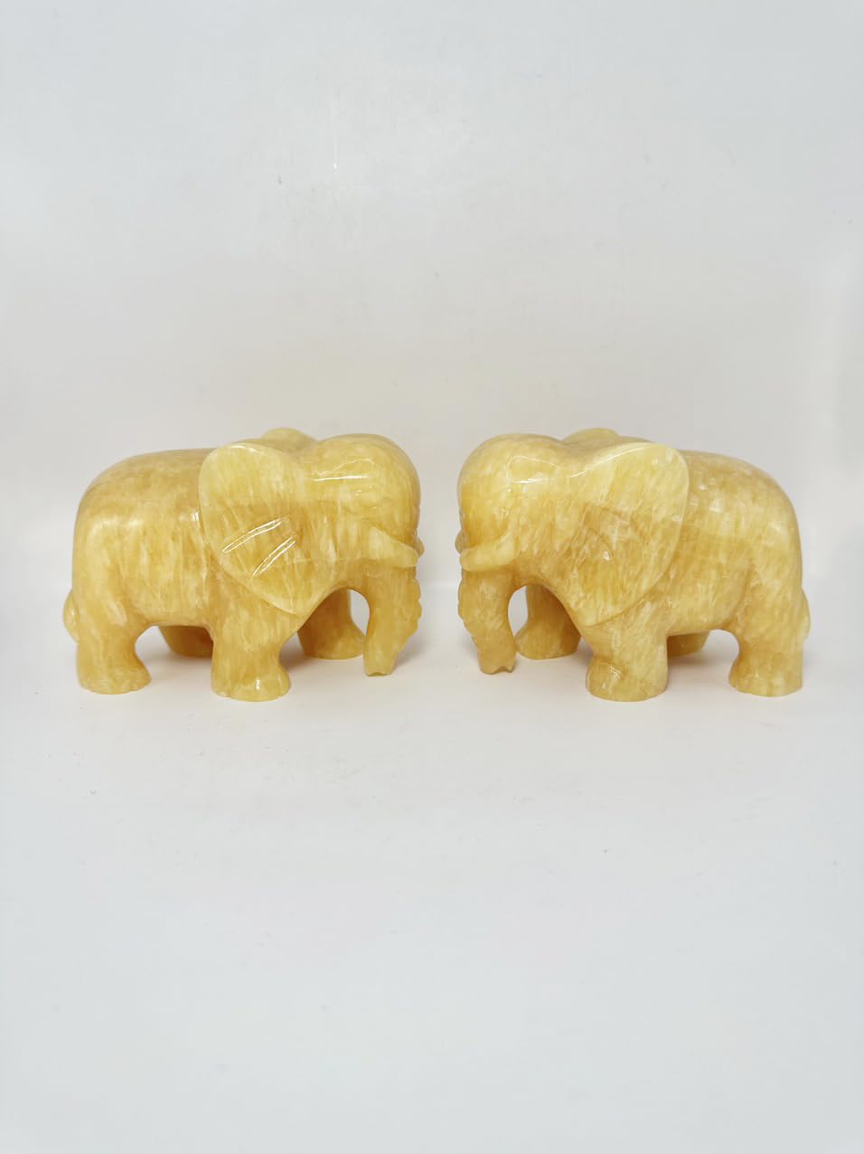 Yellow Onyx Marble Elephant Pair Statue Hand Carving Gifts Set of 2 Elephant Statue