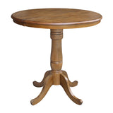 International Concepts 36" Round Top Pedestal Table with 12" Leaf-34.9" H-Dining or Counter Height, Pecan