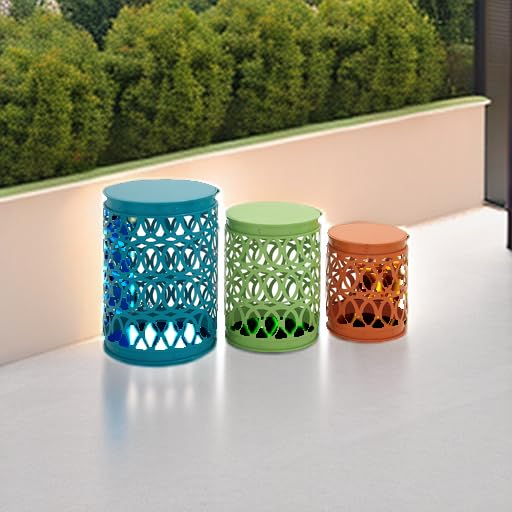 Deco 79 Metal Accent Indoor Outdoor Nesting End Carved Trellis Design, Set of 3 Side Table 22", 18", 15"H, Multi Colored - Bircata