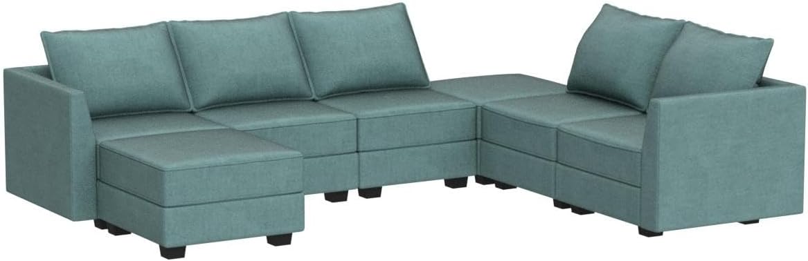 Orage U Shape Corner Sectional Sofa Set, Aqua Blue