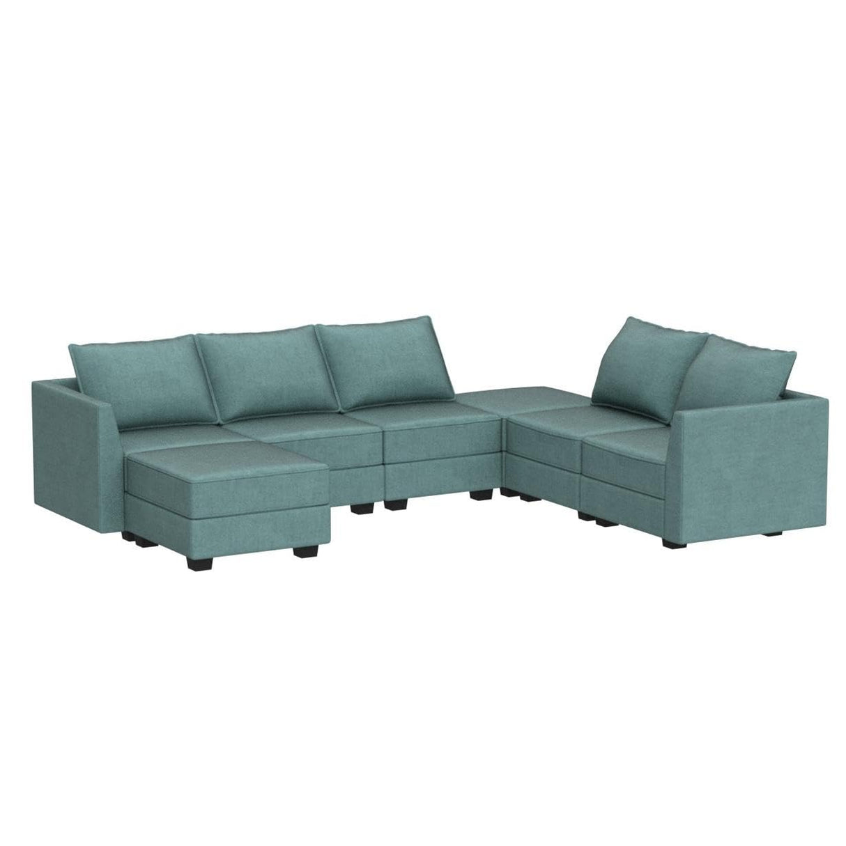 Orage U Shape Corner Sectional Sofa Set, Aqua Blue