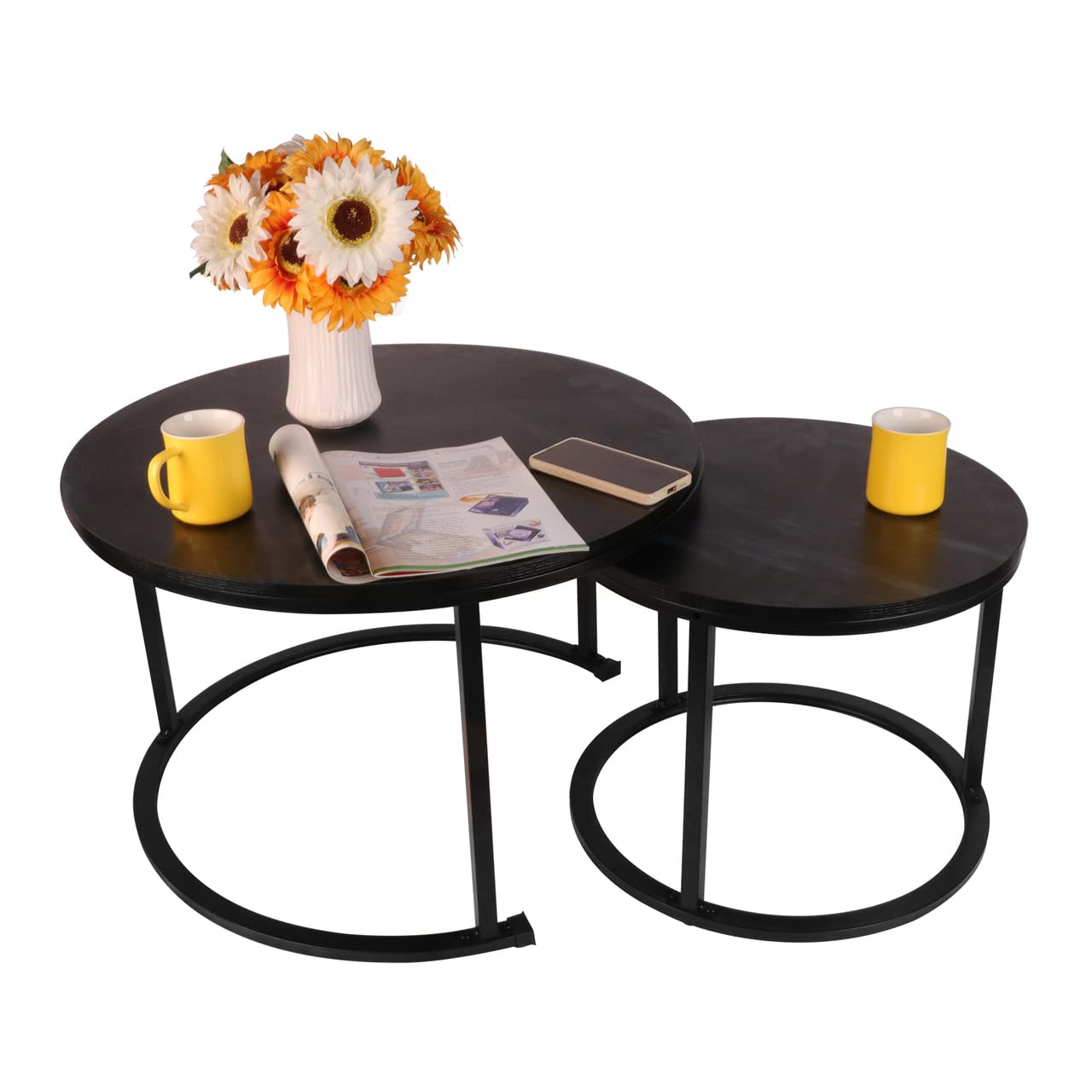 Round Nesting Coffee Table Set of 2,Waterproof Faux Marble Wood Top