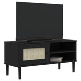 SENJA Rattan Look TV Stand - Black, Solid Wood Pine, Ample Storage