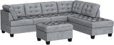 3 Piece Modern Tufted Micro Suede L Shaped Sectional Sofa