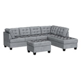 3 Piece Modern Tufted Micro Suede L Shaped Sectional Sofa