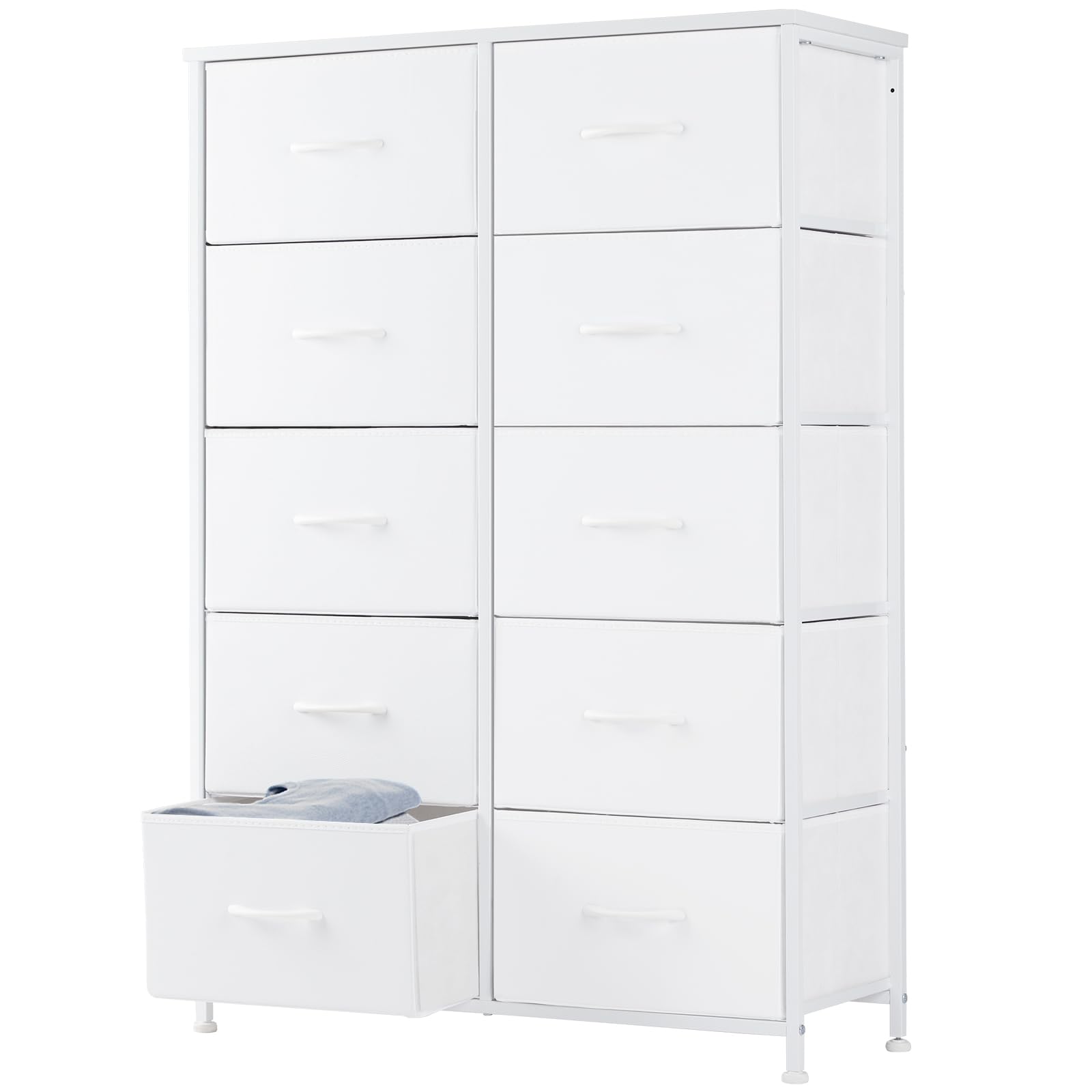 Dresser for Bedroom Storage Tower, Chest Fabric Bins Sturdy Metal Frame Wood Tabletop