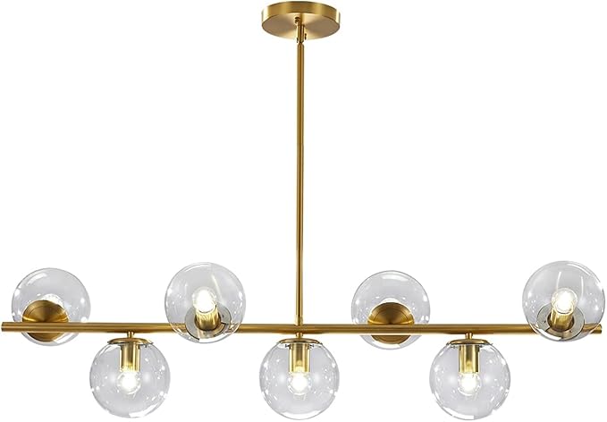 7-Light Clear Glass Globe Chandelier Black Linear Sputnik