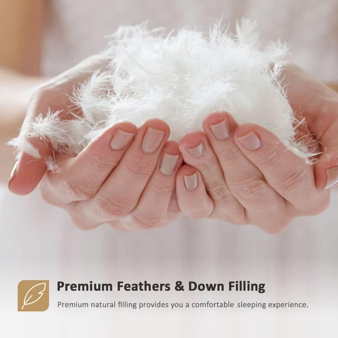 DWR Premium Feather Down Comforter Duvet Insert 90x90-100% Skin-Friendly Cotton Cover, Medium Weight Quilted for All Season Bedding (Full/Queen, Ivory White)