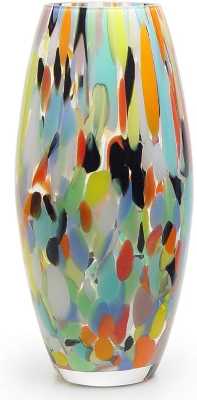 Glass Vase Orange/Yellow Confetti Hand Blown Murano-Style Art Glass