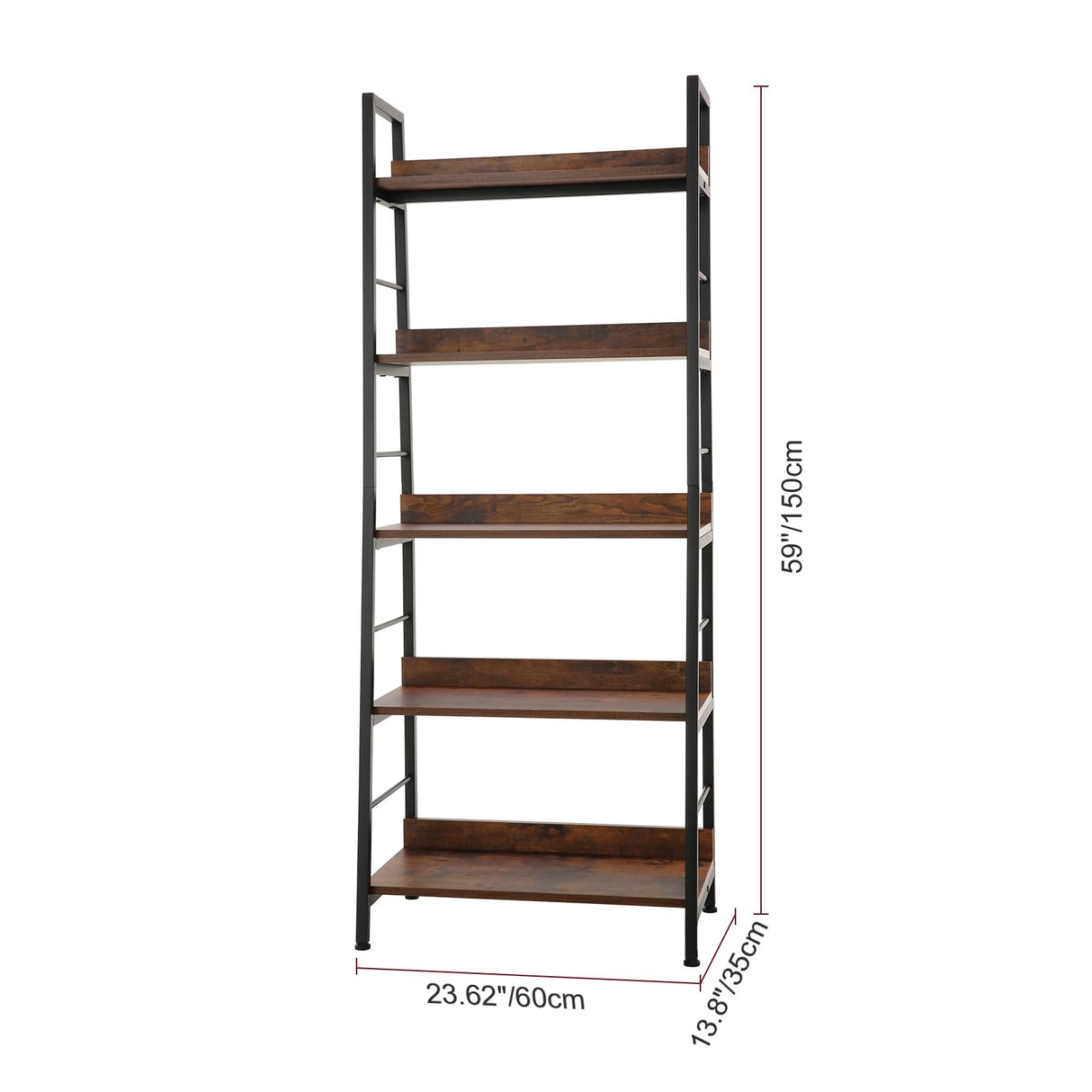 Homdox 5 Tier Ladder Shelf, Industrial Bookshelf Wood and Metal Bookcase, Plant Flower Stand Rack Book Rack Storage Shelves for Home Decor