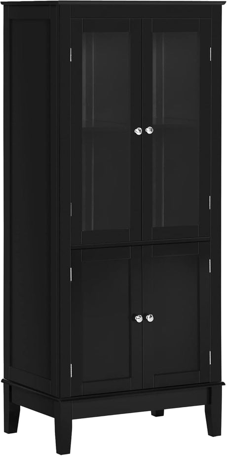 Bathroom Floor Cabinet with 2 Storage Cabinets, Tempered Glass Door