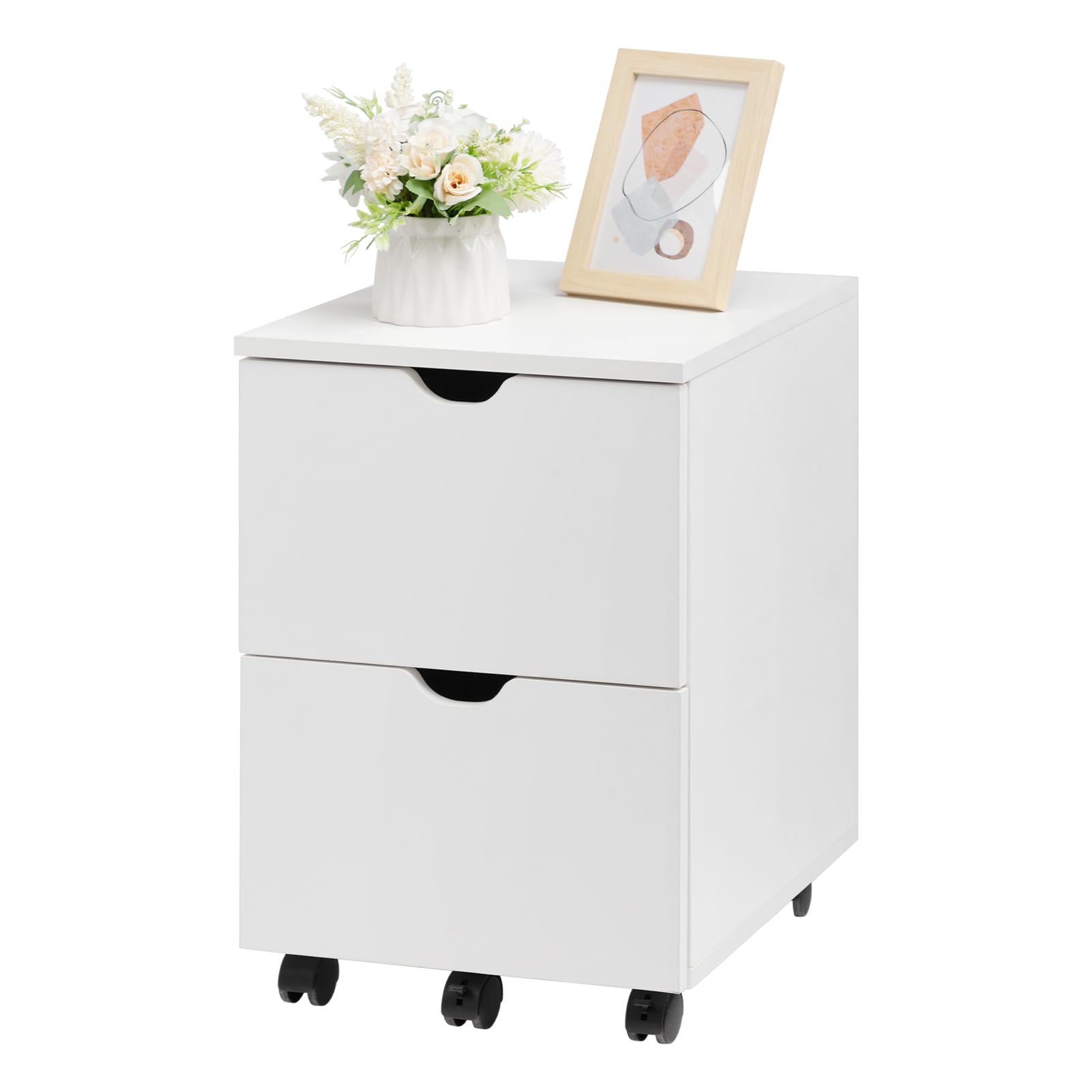 Deep 2-Drawer Mobile Wood File Cabinet, Under Desk Rolling File Cabinets