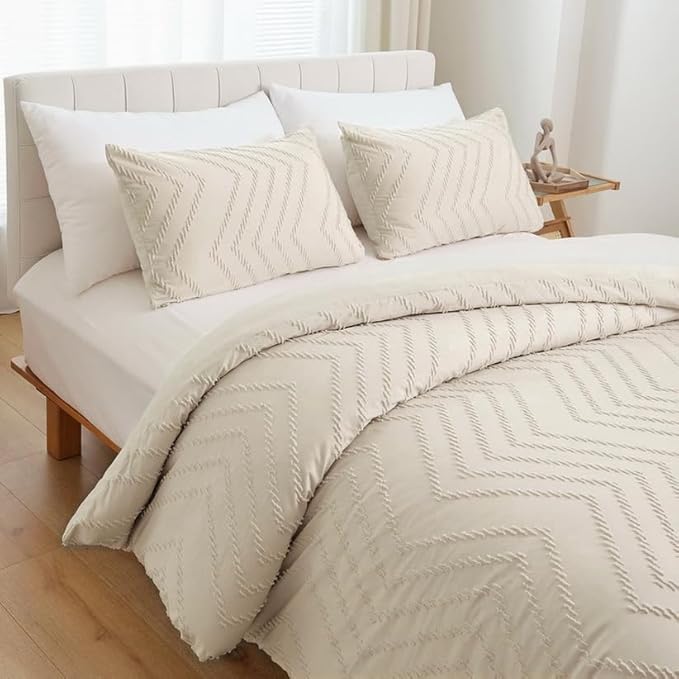 White Comforter King Size 3Pcs, Boho Comforter Set King White Farmhouse Bedding