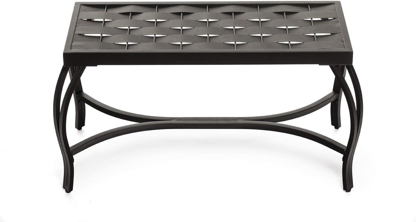 Free Standing Patio Garden Weave Bench, Metal Bronzed Black