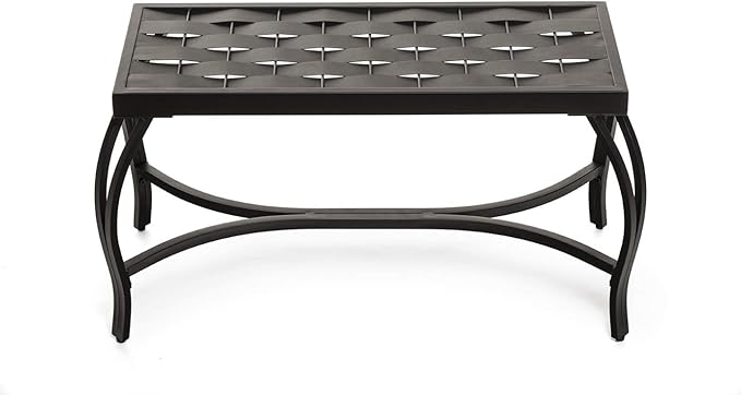 Free Standing Patio Garden Weave Bench, Metal Bronzed Black