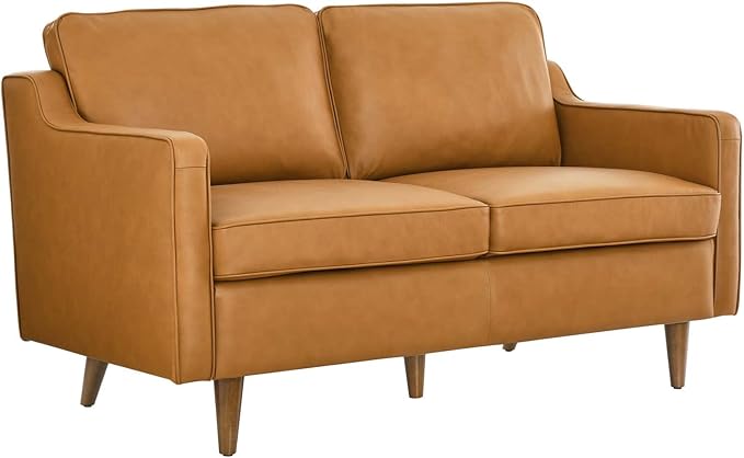 Impart Upholstered Genuine Leather Sofa in Tan