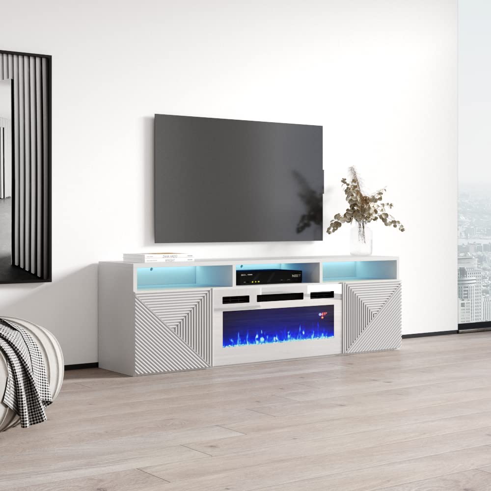 Giza WH-EF Floating Fireplace TV Stand for TVs up to 70", Modern High Gloss