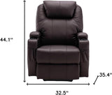 HomeRoots 33" Brown Faux Leather Power Heated Massage Lift Assist Recliner