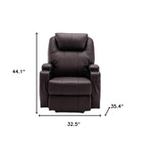 HomeRoots 33" Brown Faux Leather Power Heated Massage Lift Assist Recliner