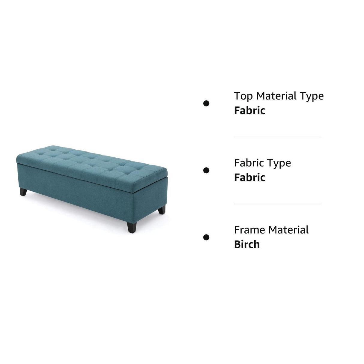 Mission Fabric Storage Ottoman, Dark Teal Dimensions: 19.25”D x 50.75”W x 16.25”H