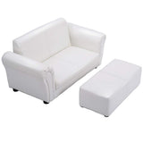 Kids Couch with Footstool, 2 in 1 Double Seat Children's Sofa w/PU Leather Surface