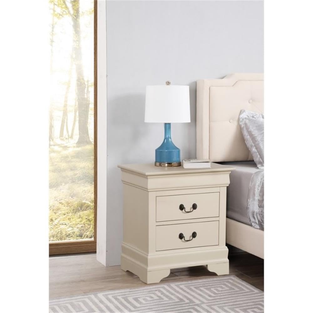 Louis Phillipe 2 Drawer Nightstand in Beige