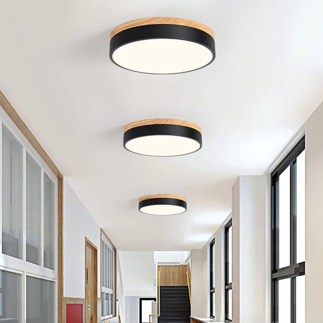 Modern Dimmable Wood LED Close to Ceiling Light, 2700K-6000K 5CCT Round Black