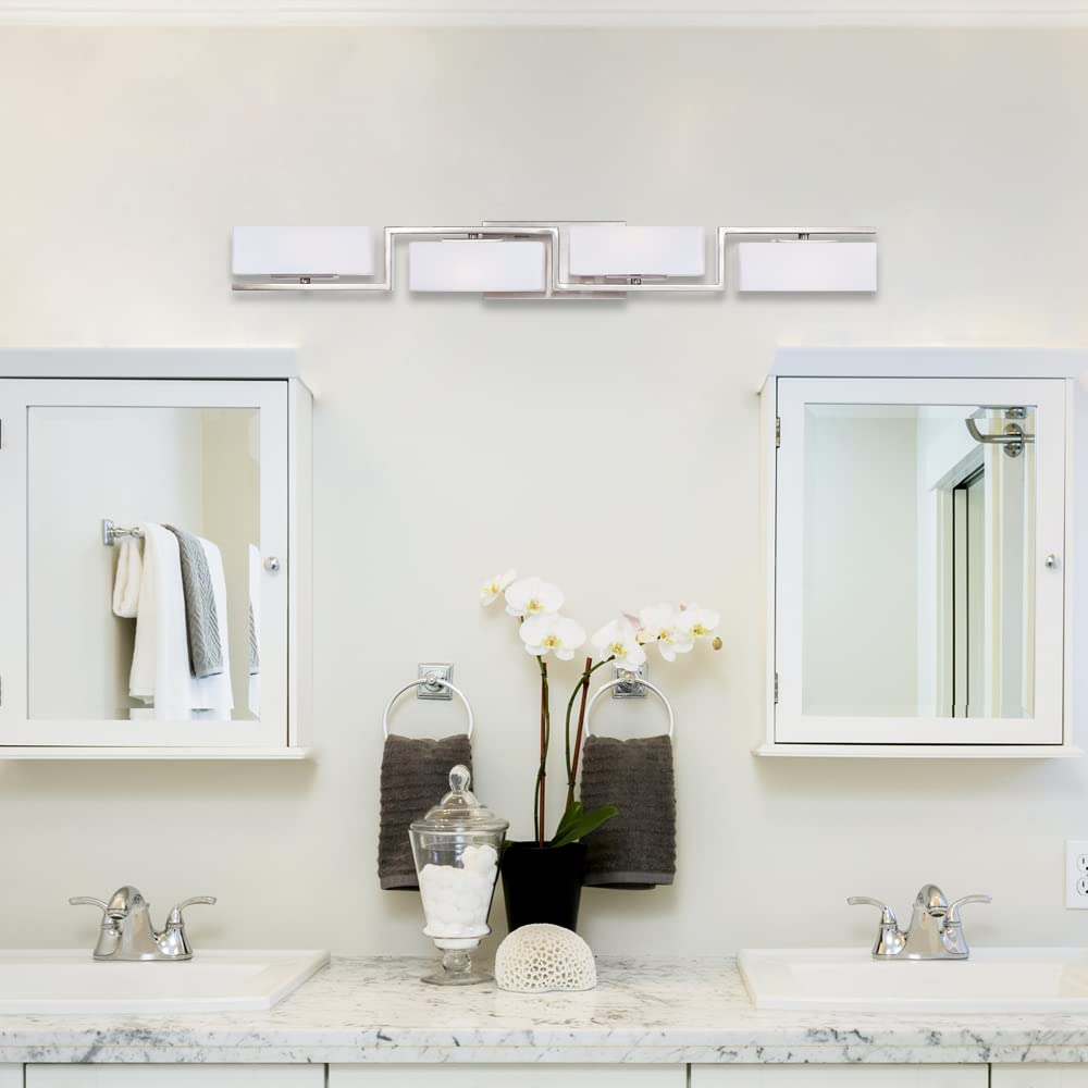 6714-SP 33.75in Meridian 4-Light Bathroom Vanity Light Fixture, Satin Platinum
