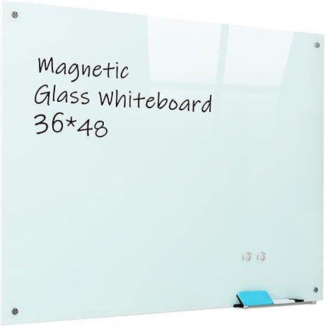 Magnetic Black Glass Board with Eraser Frameless Tempered Glass Dry Erase Blackboard