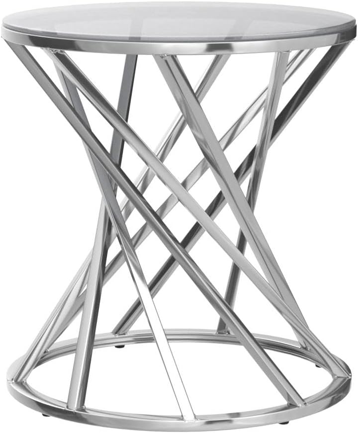 Glass Round End Table Silver Side Table Modern Spiral Center Small Side