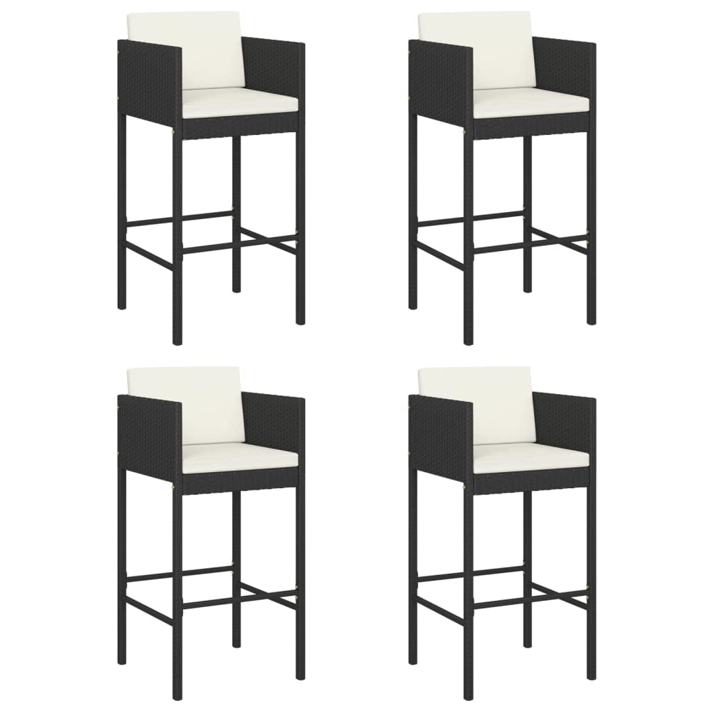 Comfortable Outdoor Bar Stools Set of 4 with Cushions, Weather-Resistant Rattan