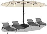 15FT Solar LED Patio Umbrella with Base,Outdoor Double-Sided Umbrella